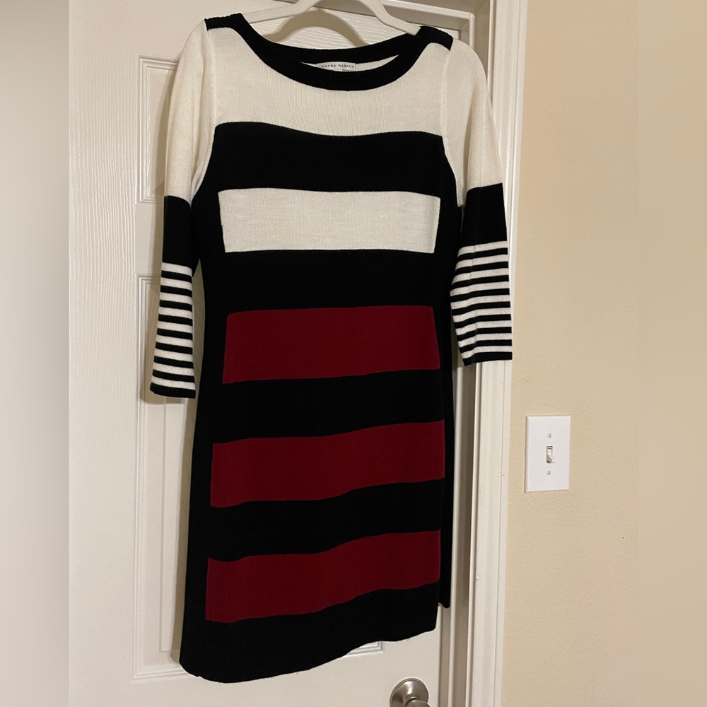 Sandra Darren Black, White, and Red Striped Dress